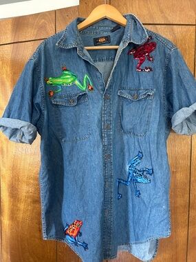 Route 66 Light Blue Denim Shirt with Frog patches